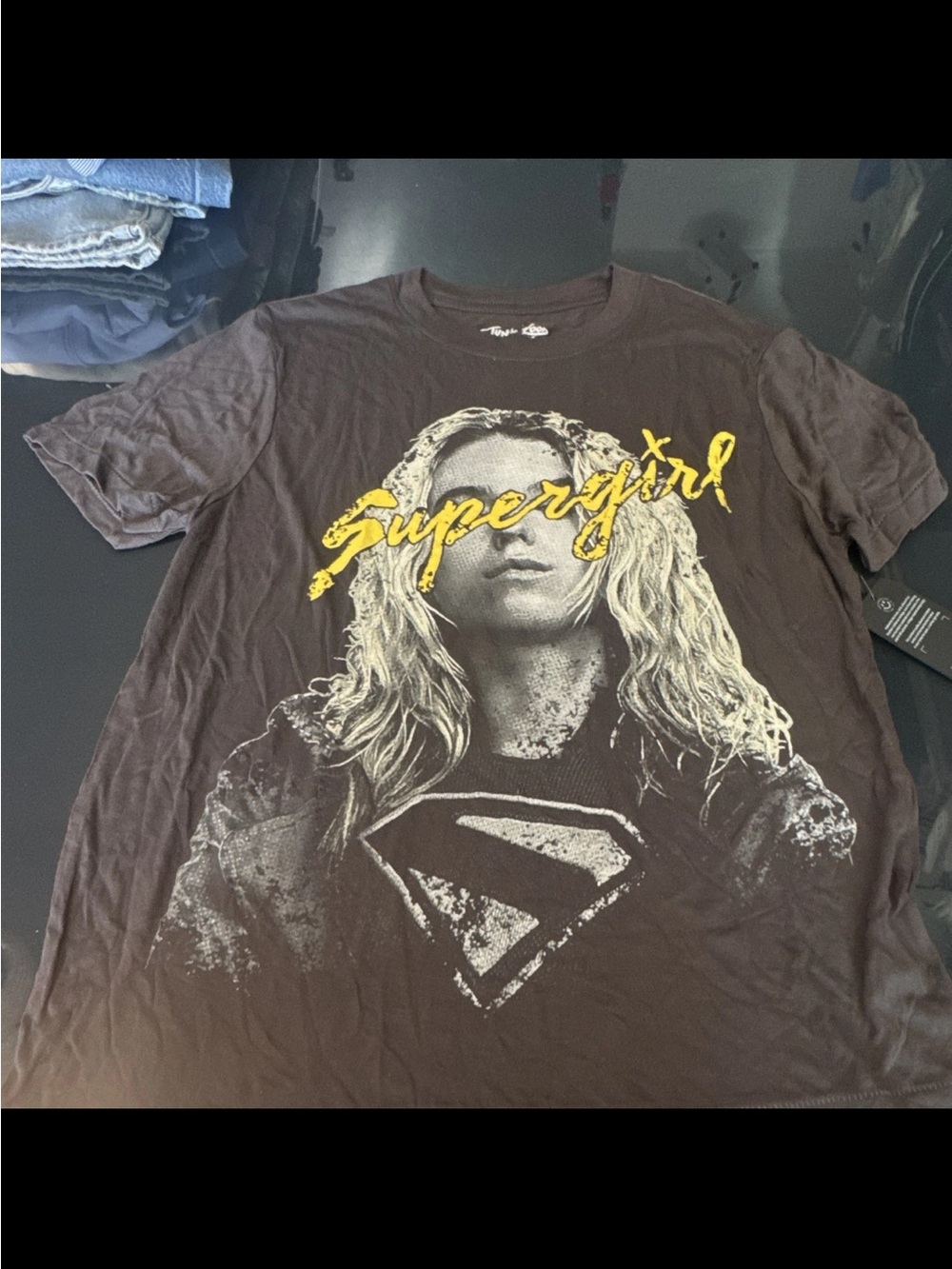 Junk Food Clothing Black Short-Sleeve 'Supergirl' Tee with Yellow Script